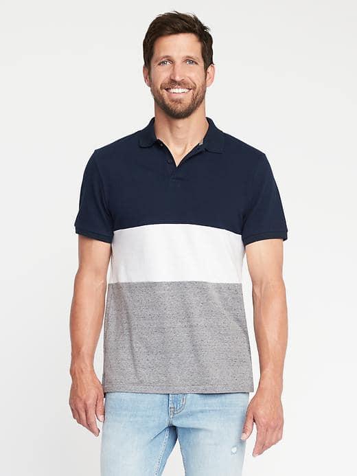 Old Navy Built In Flex Color Block Pro Polo For Men - Lost At Sea Navy