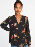 Old Navy Womens Floral-print Georgette Swing Blouse For Women Black Floral Size Xs
