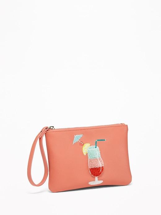 Old Navy Womens Faux-leather Cocktail-patch Wristlet For Women Coral Pink Size One Size