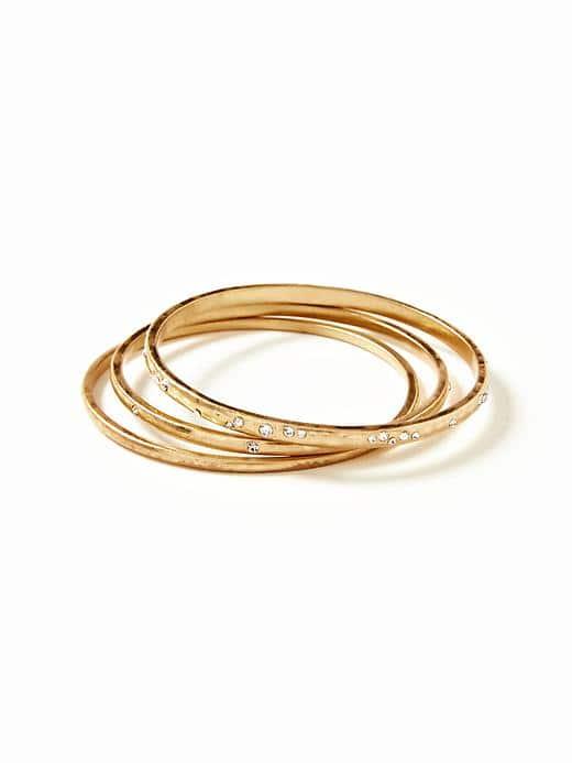 Old Navy Hammered Pav Bangle Set For Women - Antique Gold