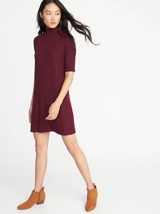 Old Navy Womens Mock-neck Rib-knit Shift Dress For Women Clove Size S