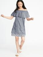 Old Navy Womens Off-the-shoulder Linen-blend Shift Dress For Women Lost At Sea Navy Size L