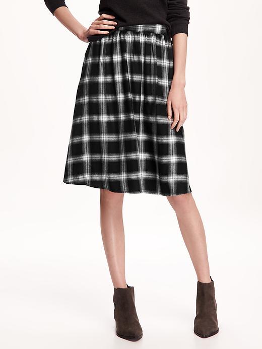 Old Navy Pull On Plaid Midi Skirt For Women - Black Plaid