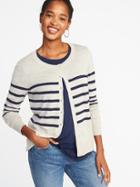 Old Navy Womens Semi-fitted Button-front Cardi For Women Neutral Stripe Top Size S