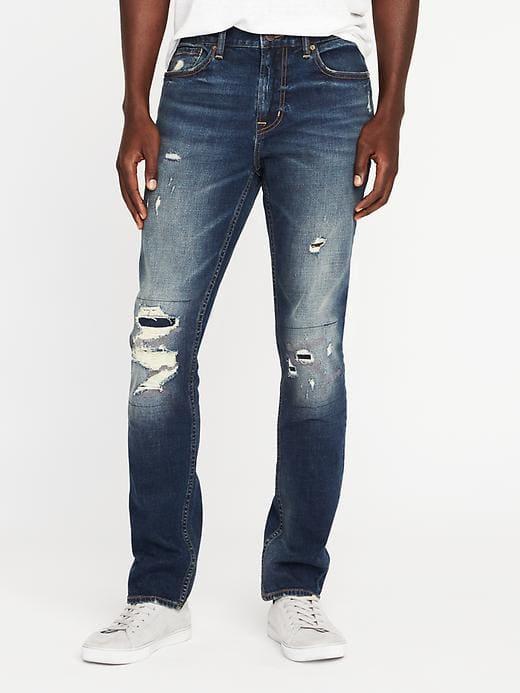 Old Navy Mens Slim Built-in Flex Rip-and-repair Jeans For Men Dark Wash Size 29w
