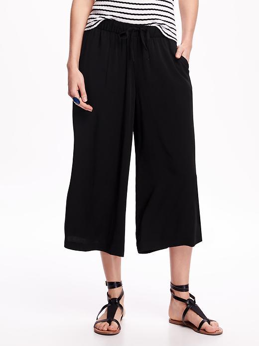 Old Navy Wide Leg Cropped Drawstring Pants For Women - Black