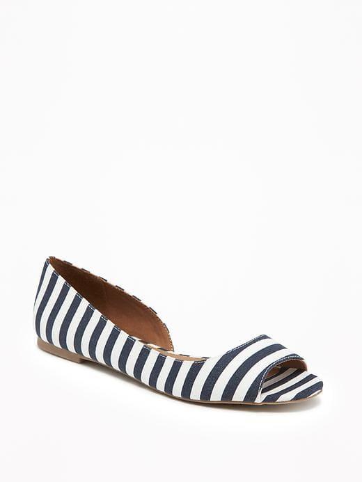 Old Navy Canvas Peep Toe Dorsay Flats For Women - Navy Stripe