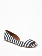 Old Navy Canvas Peep Toe Dorsay Flats For Women - Navy Stripe