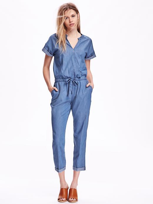Old Navy V Neck Chambray Jumpsuit - Medium Wash