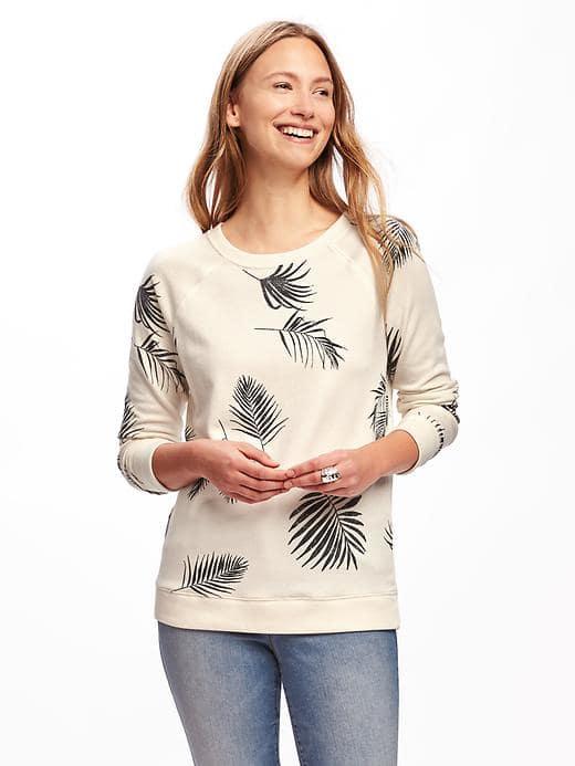 Old Navy Relaxed Vintage Crew Neck Pullover For Women - White Palm Print