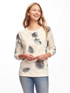 Old Navy Relaxed Vintage Crew Neck Pullover For Women - White Palm Print