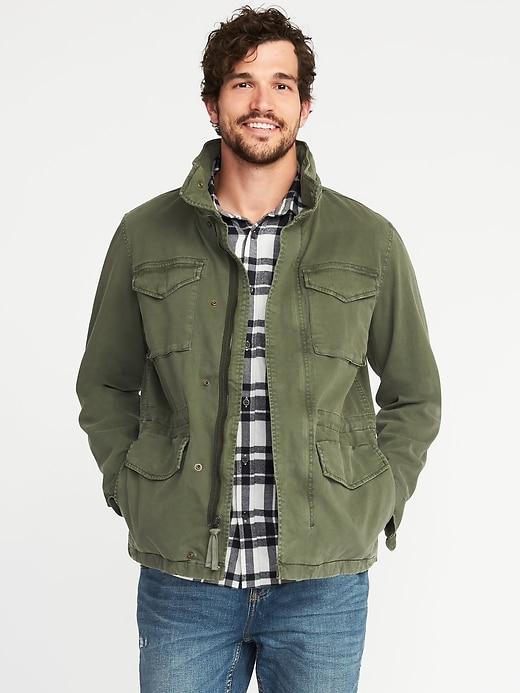 Old Navy Mens Garment-dyed Built-in-flex Twill Jacket For Men Olive Size L