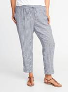 Old Navy Womens Mid-rise Plus-size Striped Linen-blend Pants Navy Stripe Size 2x