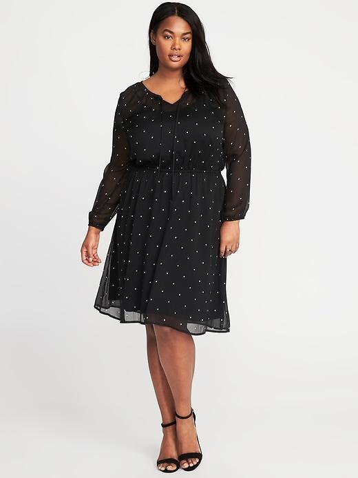 Old Navy Womens Plus-size Cinched-waist Chiffon Dress On New Black Print Size 4x