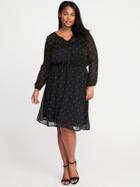 Old Navy Womens Plus-size Cinched-waist Chiffon Dress On New Black Print Size 4x