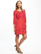 Old Navy Embroidered Swing Dress For Women - Red Floral
