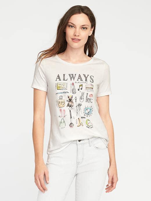 Old Navy Everywear Graphic Curved Hem Tee For Women - Always Love The Small Things