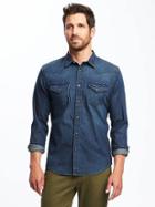 Old Navy Regular Fit Chambray Western Shirt For Men - Dark Denim