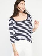 Old Navy Womens Slim-fit Square-neck Tee For Women Blue/white Stripe Size Xl