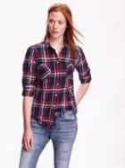Old Navy Womens Classic Plaid Flannel Shirt Size L Tall - Navy/red Plaid