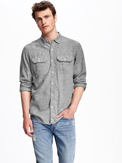 Old Navy Slim Fit Double Pocket Linen Blend Shirt For Men - Flax Linen