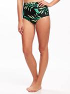 Old Navy High Waist Swim Bottoms For Women - Green Palm Leaf