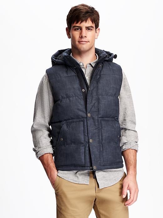 Old Navy Hooded Herringbone Vest For Men - Heather Blue