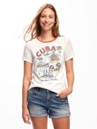 Old Navy Graphic Curved Hem Tee For Women - Cream