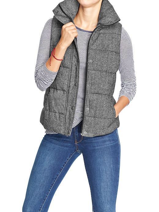 Old Navy Womens Quilted Tweed Vests - Black Tweed