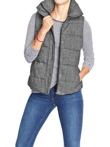 Old Navy Womens Quilted Tweed Vests - Black Tweed