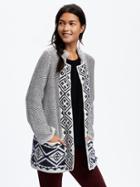 Old Navy Jacquard Open Front Cardi Coat For Women - Grey W/blue