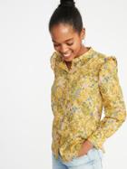 Ruffled-shoulder Floral-print Shirt For Women