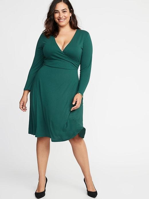 Old Navy Womens Fit & Flare Plus-size Faux-wrap Dress Botanical Green Size 1x