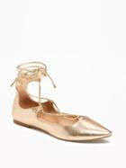 Old Navy Pointy Toe Lace Up Flats For Women - Light Gold Rush