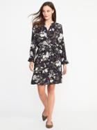 Old Navy Ruffle Trim Shirt Dress For Women - Gray Floral Print