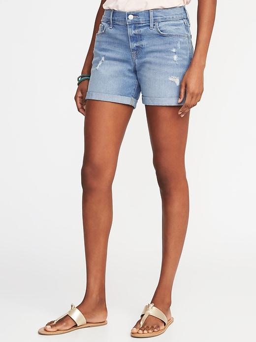 Old Navy Womens Distressed Slim Denim Midi Shorts For Women (5) Light Wash Size 20