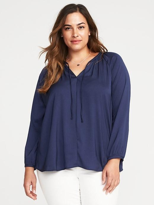 Old Navy Satin Tie Neck Plus - Lost At Sea Navy