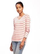 Old Navy Classic Striped V Neck Sweater For Women - Pink Neutral Stripe