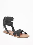 Old Navy Womens Sueded Ankle-tie Sandals For Women Blackjack Size 6