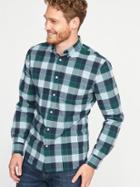 Old Navy Mens Slim-fit Built-in Flex Plaid Everyday Shirt For Men Abyss Blue Size L