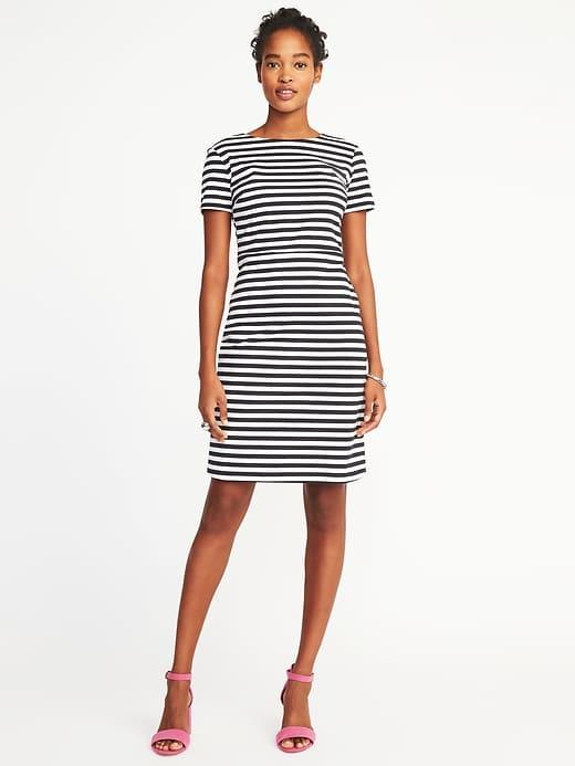 Old Navy Womens Ponte-knit Sheath Dress For Women O.n. New Black Stripe Size M