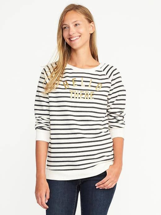 Old Navy Relaxed Graphic Crew Neck Sweatshirt For Women - White Stripe