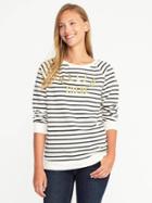 Old Navy Relaxed Graphic Crew Neck Sweatshirt For Women - White Stripe