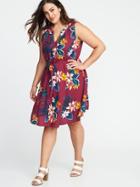 Old Navy Womens Sleeveless Plus-size V-neck Swing Dress Burgundy Floral Size 1x