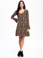 Old Navy Crepe A Line Dress For Women - Black Floral