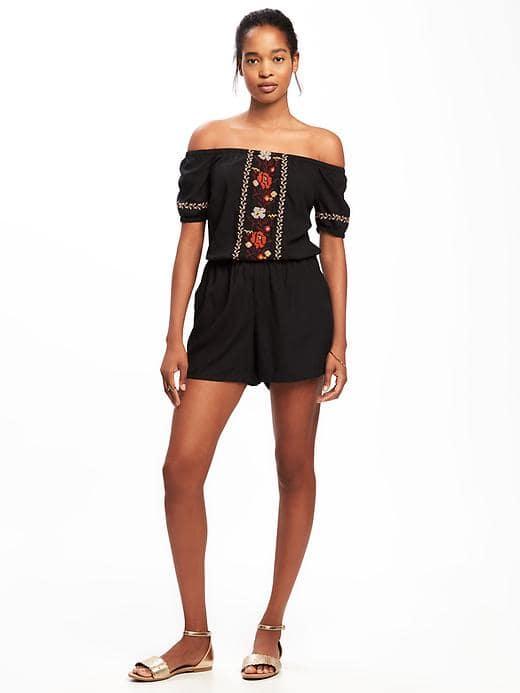 Old Navy Off The Shoulder Embroidered Romper For Women - Black