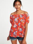 Old Navy Womens Relaxed Bubble-sleeve Top For Women Red Floral Size S