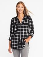 Old Navy Relaxed Plaid Shirt For Women - Black Plaid