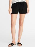 Old Navy Womens Mid-rise Linen-blend Shorts For Women - 4 Inch Inseam Classic Black - 4 Inch Inseam Classic Black Size L