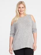 Old Navy Womens Plush-knit Plus-size Cold-shoulder Swing Top Charcoal Size 3x